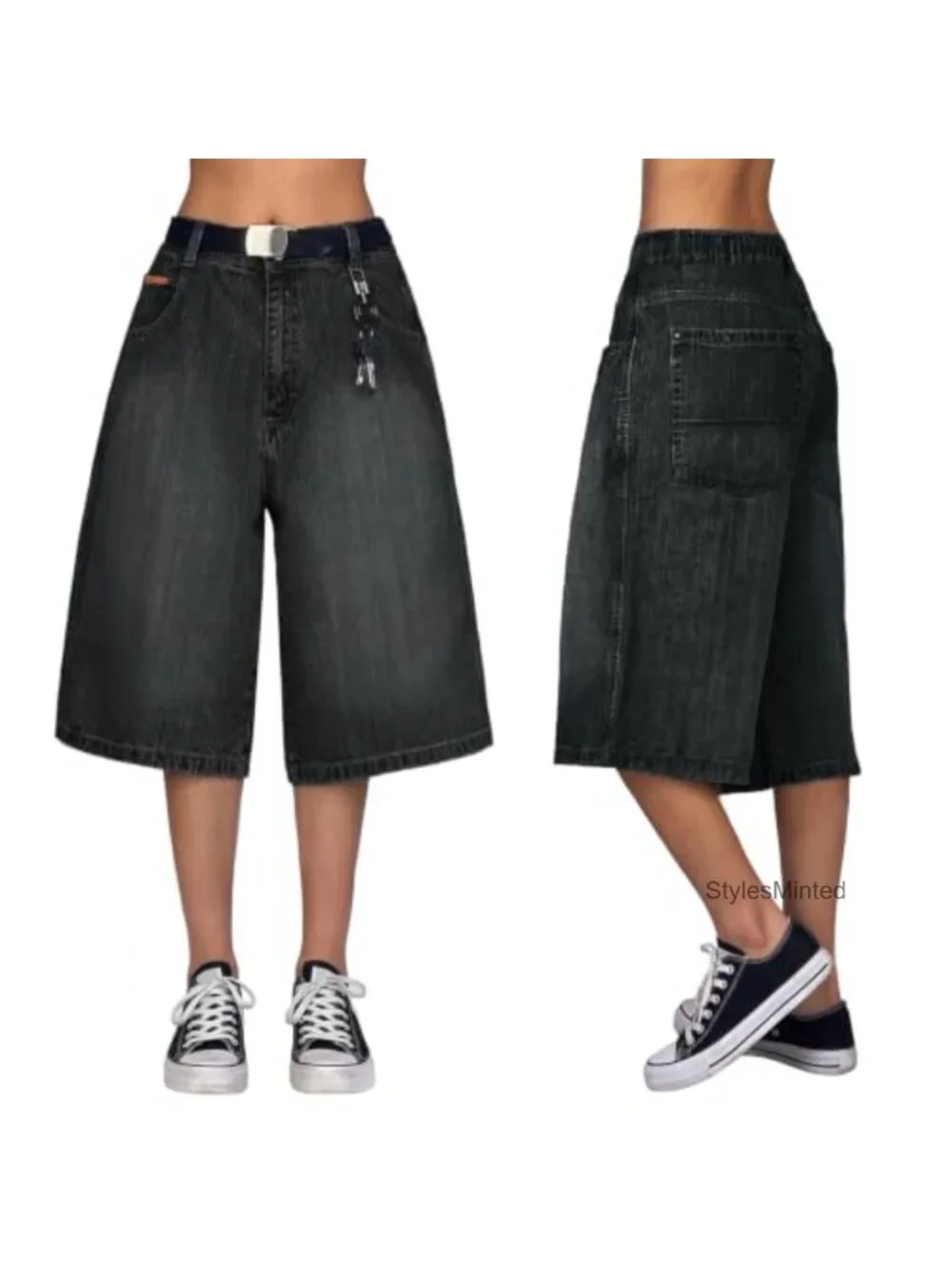 Wide Leg Baggy Denim Shorts with Pockets Y2k Streetwear